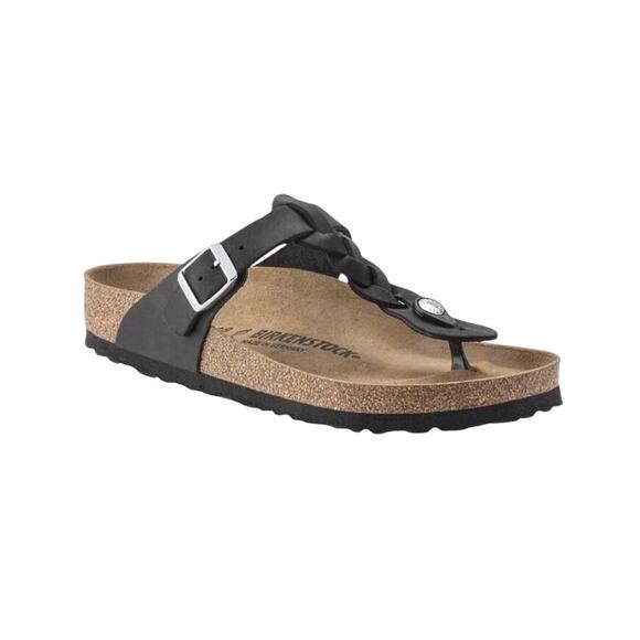 BIRKENSTOCK Gizeh Oiled Leather Sandal Women 10 Black Twist Comfort Resort NWT - Picture 3 of 14